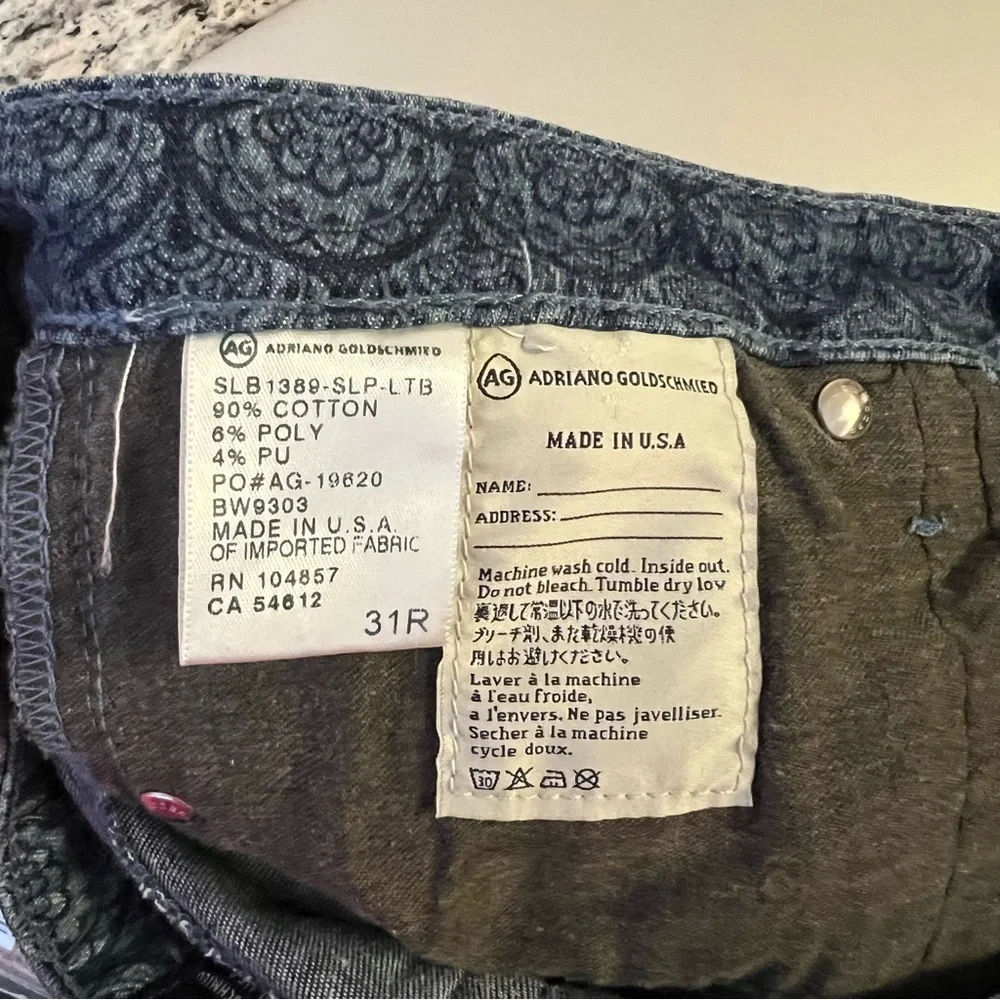 AG Adriano Goldschmied the Legging Ankle Jeans 31 R Super Skinny Scallop Print